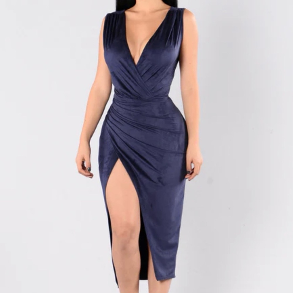 Fashion Nova Navy Asymmetrical Dress